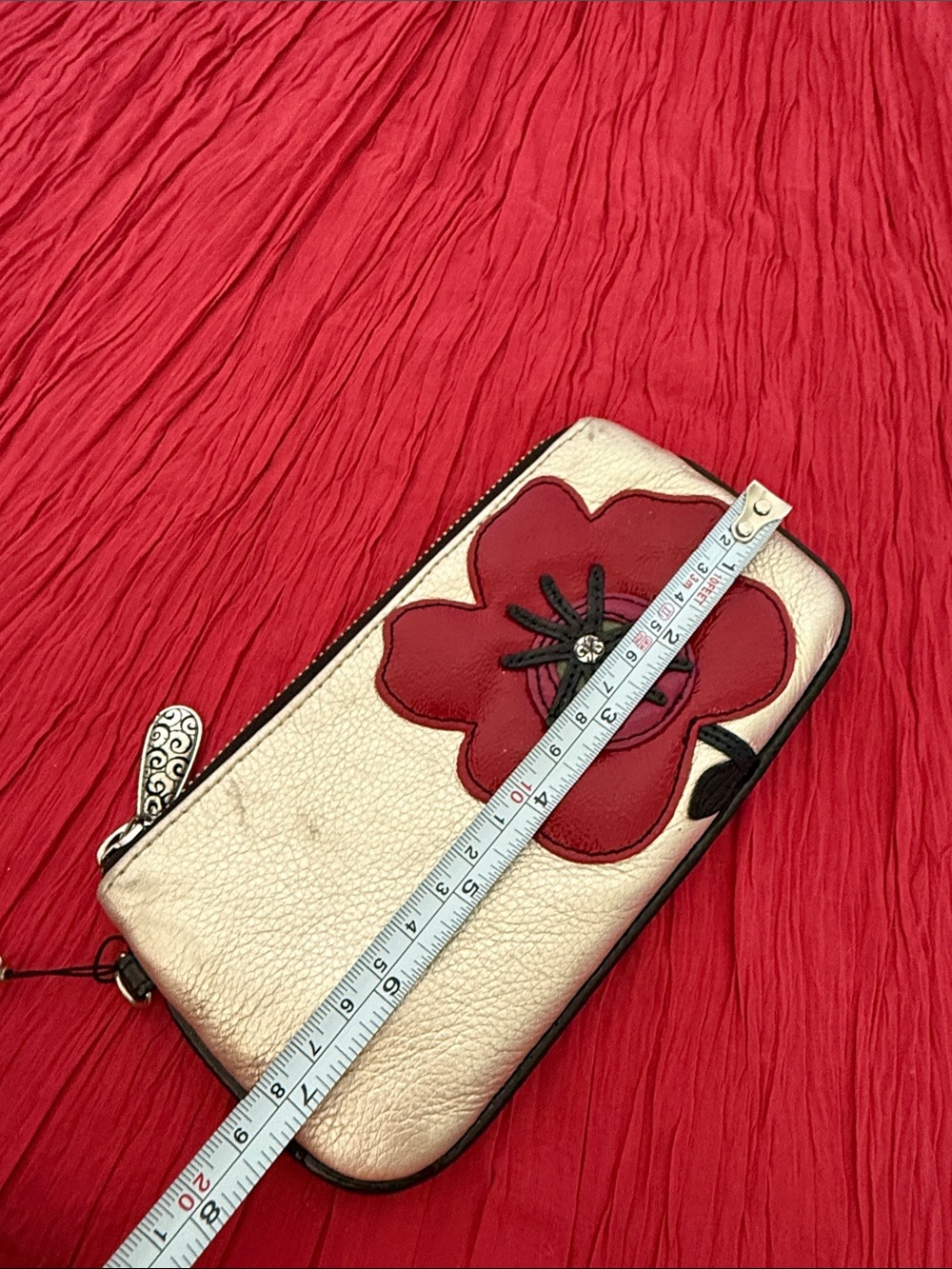 Brighton gold Wristlet with Red Flower Appliqué and Beaded Charm - Picture 10 of 10